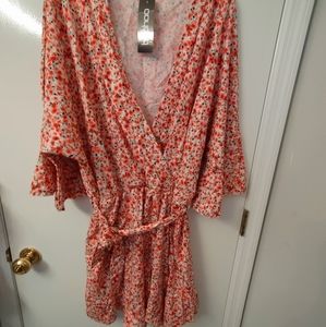 Plus Size Coral Floral Romper